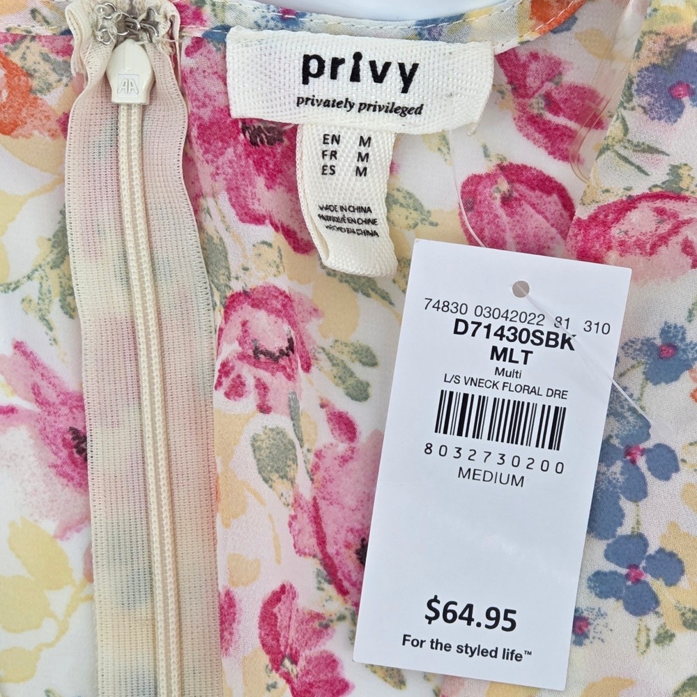 Privy Floral Mini Dress Multi Color Cutout V-Neck Cottagecore Fairycore Boho M - Picture 4 of 12